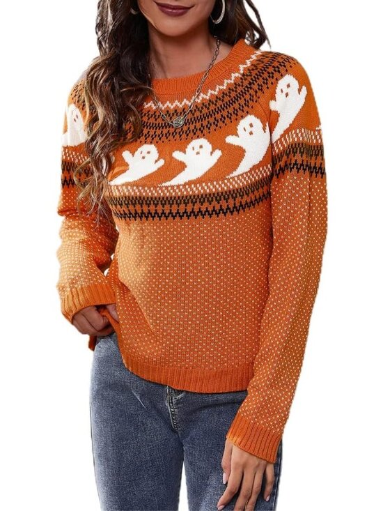 Sweaters - Casual Leopard Print Knitted Pullover Sweater - Long Sleeve Crew Neck Jumper